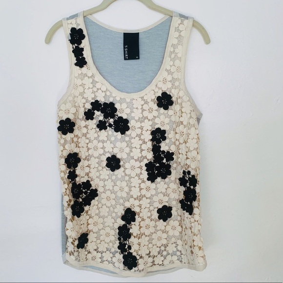 Anthropologie Tops - Anthropologie Dolan Crochet Ivory Black Floral Tank Women’s size extra small​​